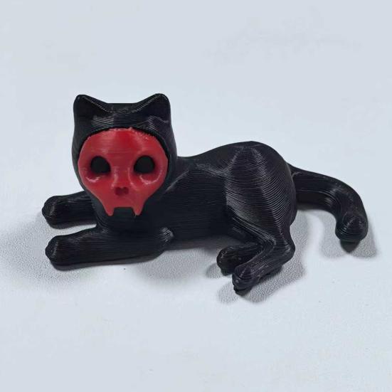 Cat Pen Holder 3D Printed Black Cat Ornament Cat Figurine with Detachable Skull Mask for Home Office Desk Halloween Decoration