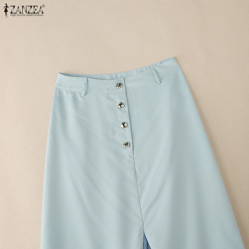 VONDA Women Casual Zip-up Waist Patchwork Pleating Loose A-line Long Skirts