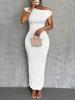 Summer Off-Shoulder Wave Hem Dress for Women, Fashion Cute Slim Fit Date Night Outfit