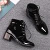 Fashion Spring Autumn New Arrival Fashion Shoes Women Boots Lace-up Patent Leather Ankle Boots Pointed Tick Heels Platform Boots Punk 43