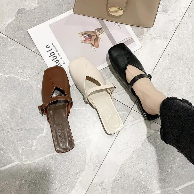 Fashion Women's Slippers And Ladies Sandals Job Flat Brown Shoes Slides Outside Mules Leather On Offer Young On Sale Low Price Footwear