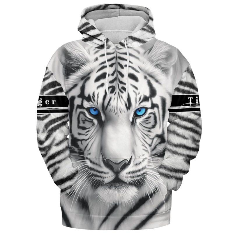 

Мужская новинка с капюшоном White Tiger с реалистичным 3D-принтом, модная толстовка, осенняя женская мода, повседневный свободный пуловер