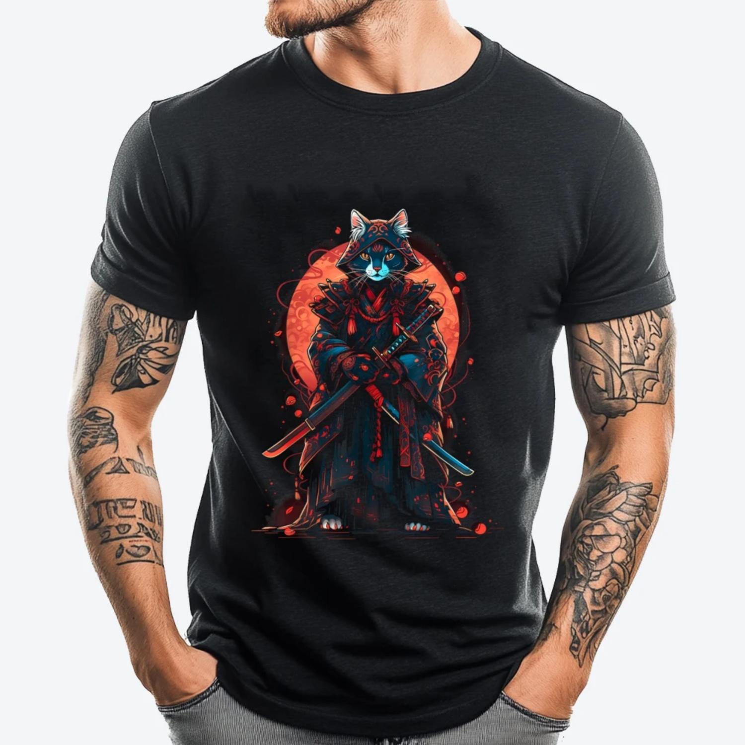 Cat Samurai Ninja Cat Samurai Art Ukiyo E Designer T Shirt Streetwear Men Lovers Day 3d Printed T Shirts Adult T Shirts For Men S