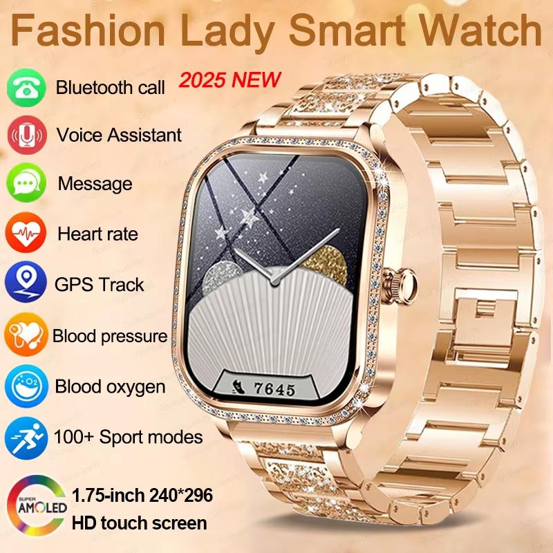 2025 Ny Mote Smart 1.75" HD Skjerm Klokke Kvinner AMOLED Buet Skjerm IP68 Vanntett Helse Anrop Smartklokke Apple Watch Damer for Dame Gave