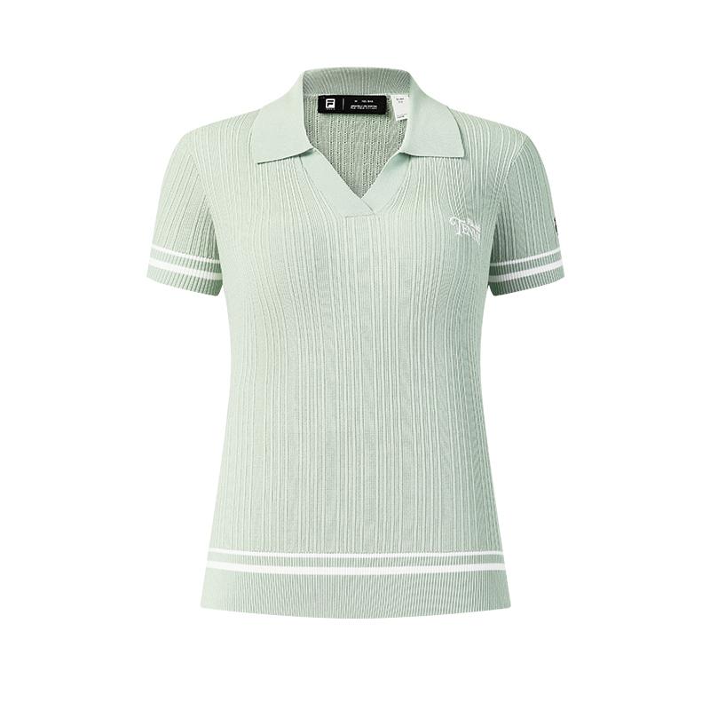 Fila Tennis Fashion Simple Classic Retro Tennis Sports Casual Versatile Comfortable Striped Knitted Short Sleeve Top Women Tops A11W623401FGN