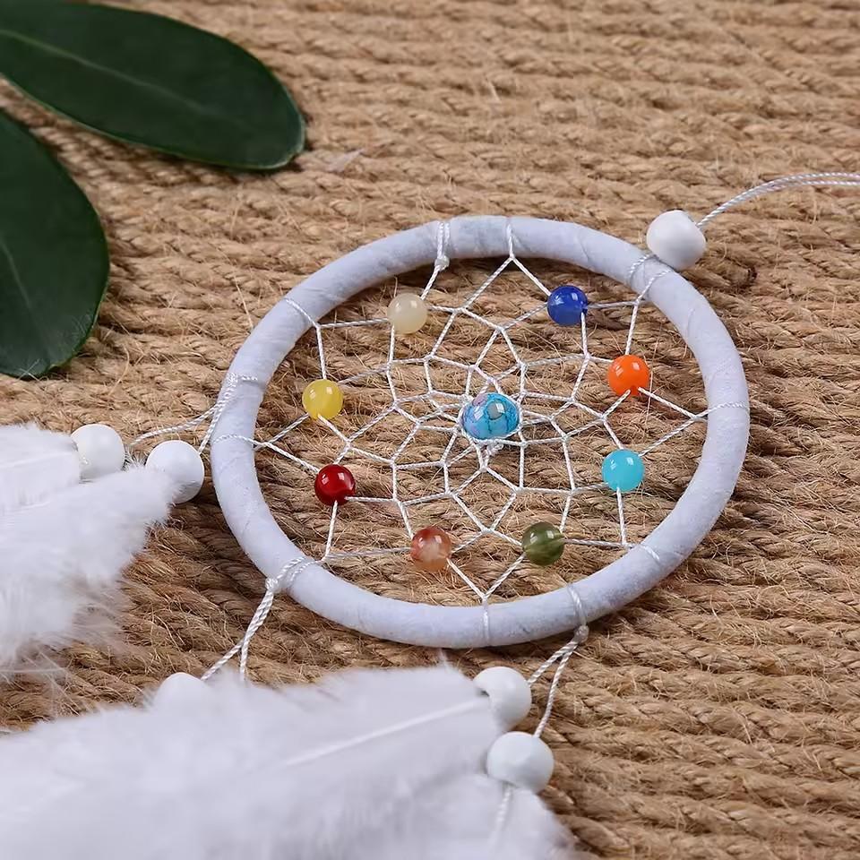 Ihomer 1pcs Retro Dream Catcher Wind Chimes Home Hanging Craft Ornament Circular Dreamcatcher Ornament Car Hanging Wall