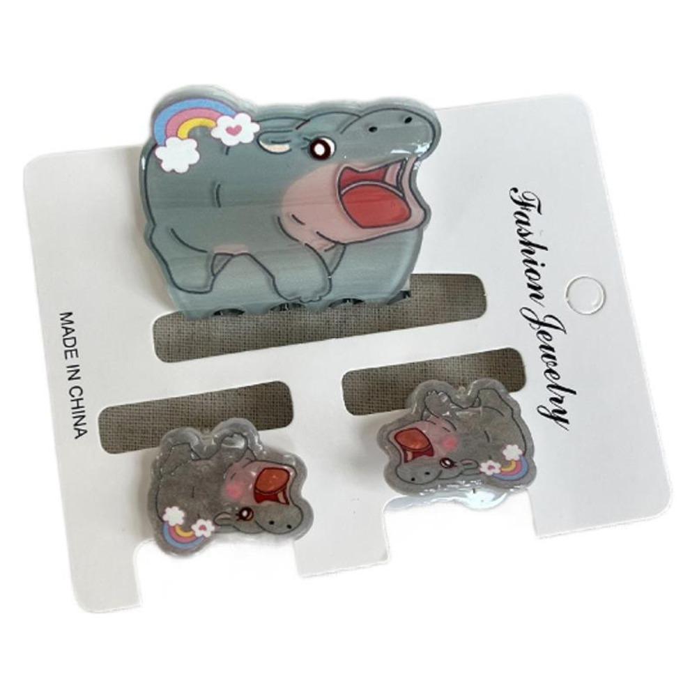 1/3Pcs Flower Small Shark Clip Set Acrylic Cartoon Capybara Hair Clip Miss Hippo Hair Claw  Girls
