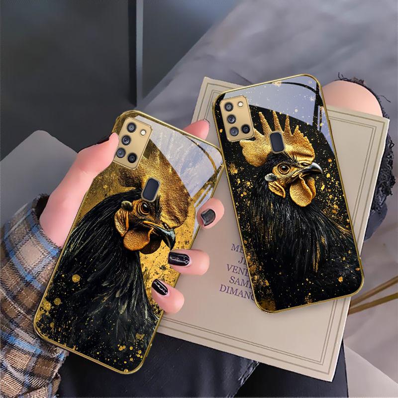 Brave Golden Rooster For Samsung A 31 32 A33 A34 35 14 A15 13 A16 25 26 50 52 53 54 55 56 70 71 72 73 Golden glass phone case