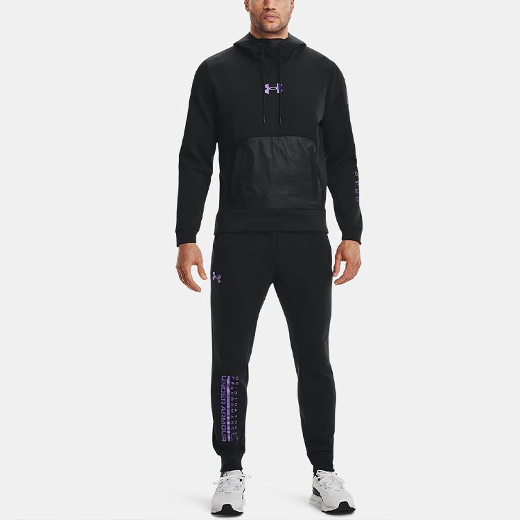 Under Armour Purple Logo Tapered Sweatpants Men Bottoms Black 1360731-003