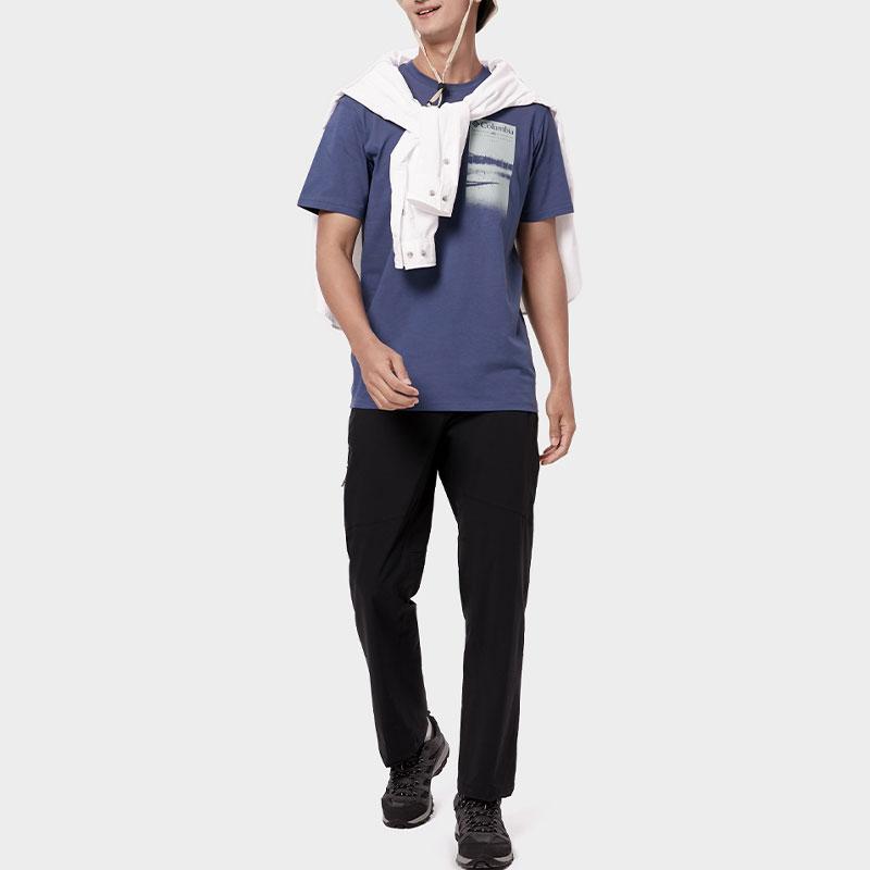 Columbia Logo Print Breathable Comfortable Cotton Crew Neck Short Sleeve T-Shirt Men T-Shirts Blue AE2306-478
