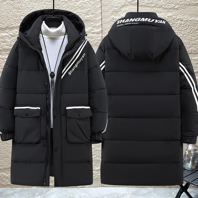 Men's Plus Size Mid-Length Hooded Cotton Jacket - Loose, Trendy & Padded