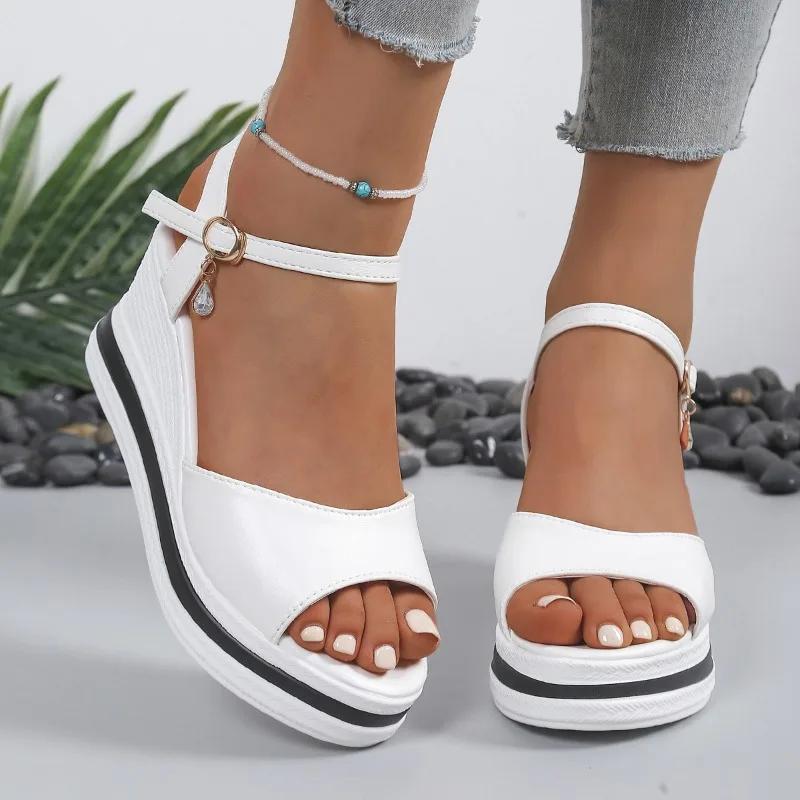Fashion 2025 Fashion High Heel Sandals Girls Summer New Platform Open Toe Wedges Heel White Sandals Hot Wedges Light Shoes for Ladies