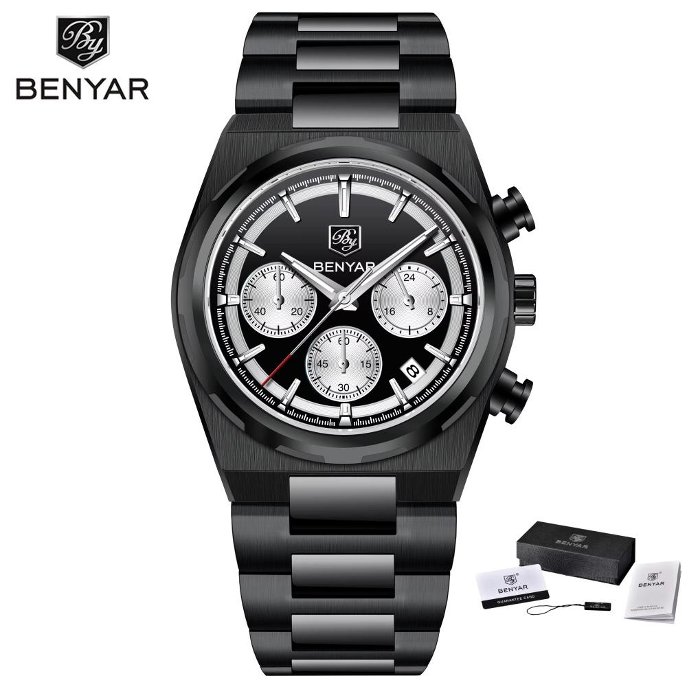BENYAR 40MM Men's Multifunctional Quartz Watch 30M Waterproof Alloy Case Luxury Fashion Chronometer Running Second Watch