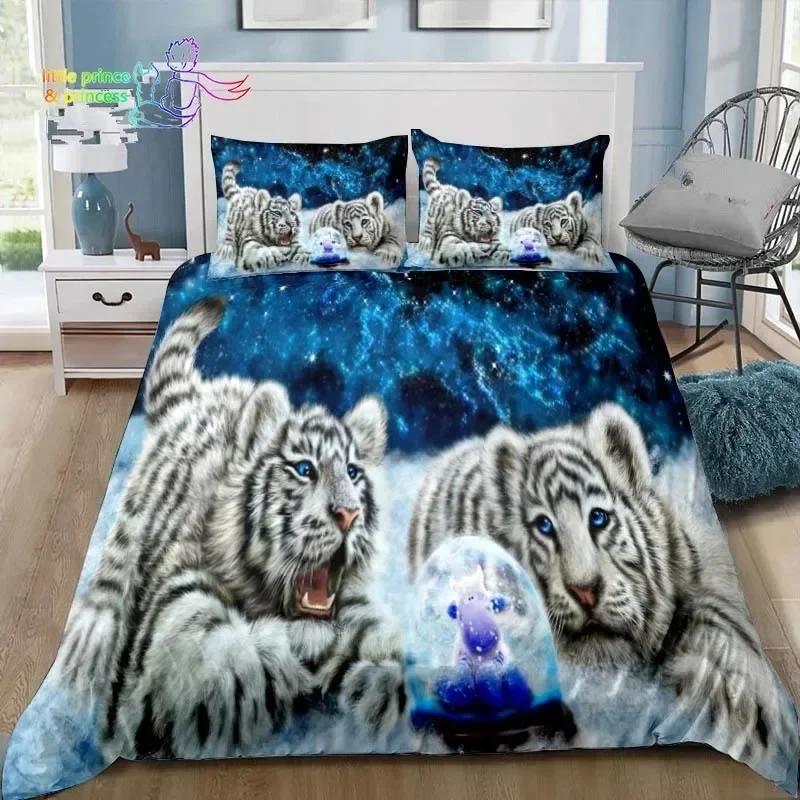 Retro Forest Tiger Bedding Set Single Twin Full Queen King Size Bed Set Adult Kid Bedroom 3D Print Animal Bedding Gift