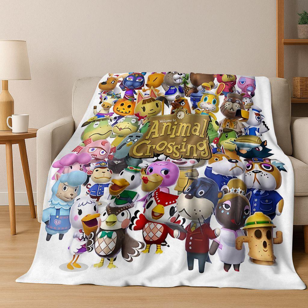 Game Animal Crossing Wild World Cartoon Flannel Blanket,Cozy Soft Throw Blanket for Home Bedroom Bed Sofa Picnic Cover Gift Kids