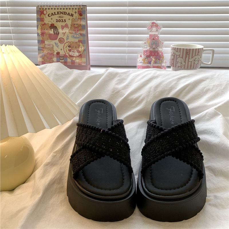 

Muffin platform cross with cool slippers women s summer wear casual design Bohemian beach sandals 40 чёрный