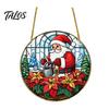 Stained Glass Style Holiday Decor Christmas Hanging Pendant, Acrylic Santa Claus Plants Ornaments with Lanyard Decorative for Xmas Tree Decoration,