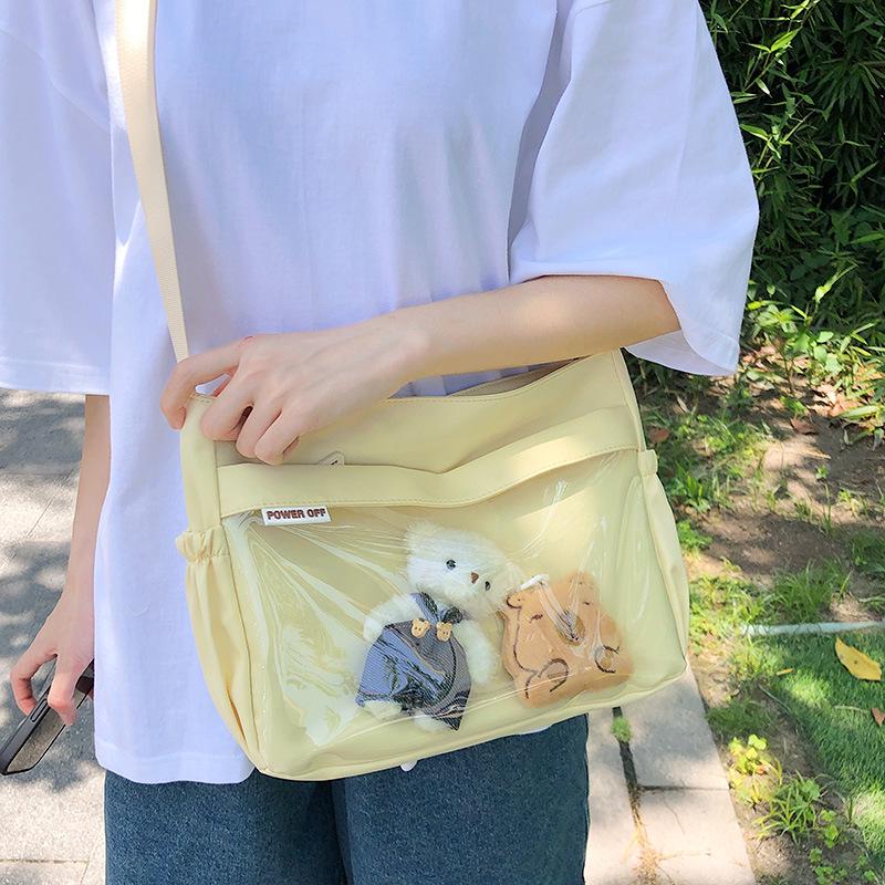 Damen Große Kapazität College Stil Lässig Ita Umhängetasche mit Transparentem Abzeichen