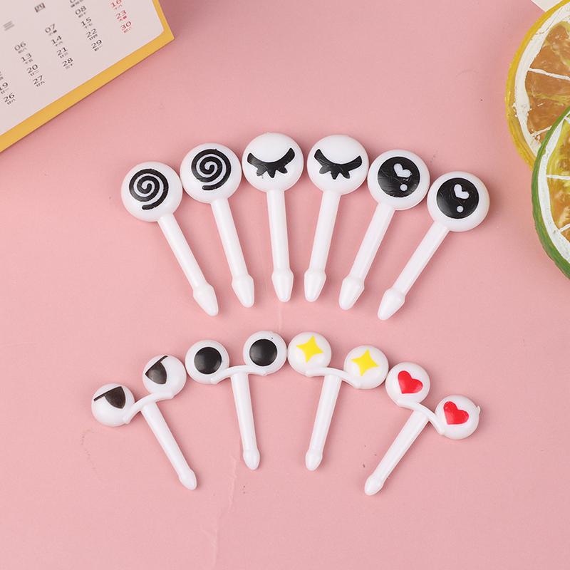 

10Pcs/ Lot Cute Plastic Fruit Toothpick Lovely Eye Decorative Mini Fruit Fork 10pcs