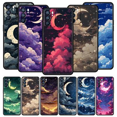 Coque de téléphone style bande dessinée Lune Nuage Pour Oppo A54 A53 A52 A15 A95 A16 A78 A79 A80 A98 4G Find X5 X6 Reno10 12 13 F Pro 5G Housse