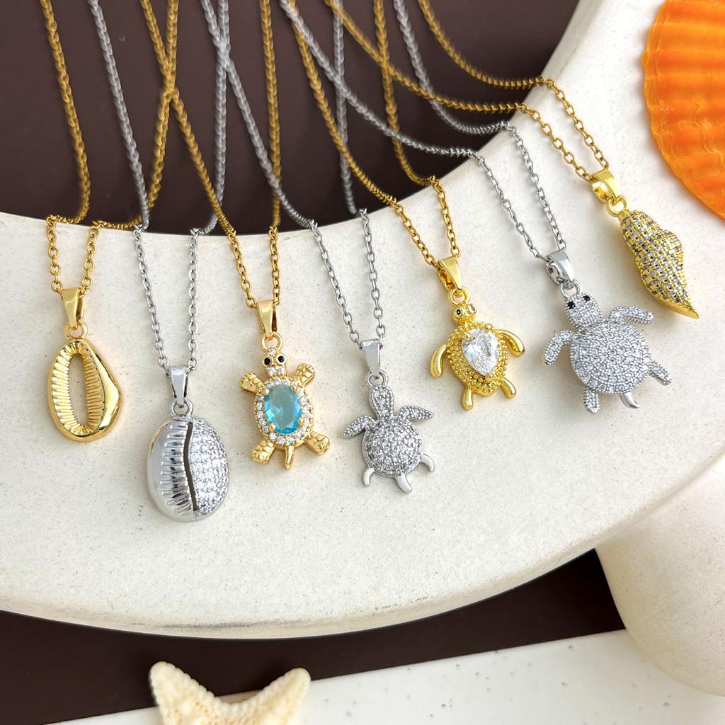 Ocean Sea Turtle Conch Summer Necklace Women's Small-Scale Design Trendy Beachwear Style Collar Chain