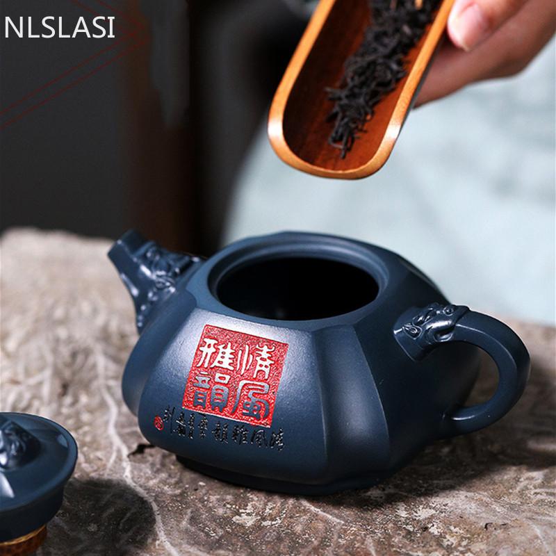 Yixing High-end Tea Pot Famous Handmade Purple Clay Teapot Raw Ore Azure Mud Home Kettle Chinese Tea Ceremony Collection 290ml