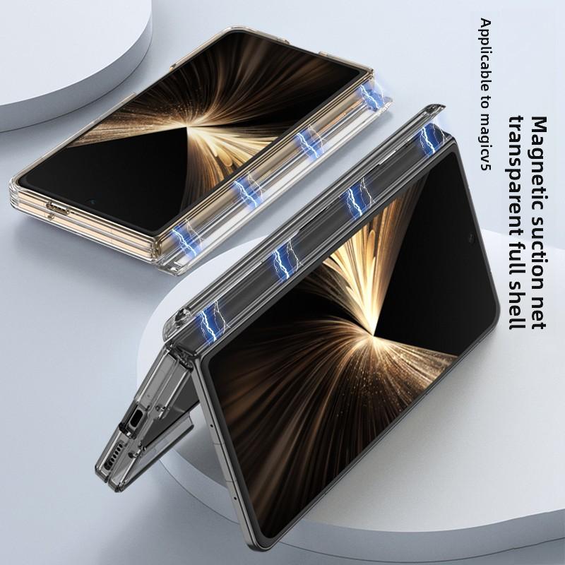 For Huawei Honor Magic V5 Case Soft Transparent Middle Hinge Magnetic Magsafe Protective Back Cover For Magic V5 Phone Shell
