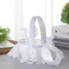 White Flower Girls Basket Pearl Lace Simple Wedding Basket for Flower Bride/kids Hand Held Wedding Ceremony Party Decorations