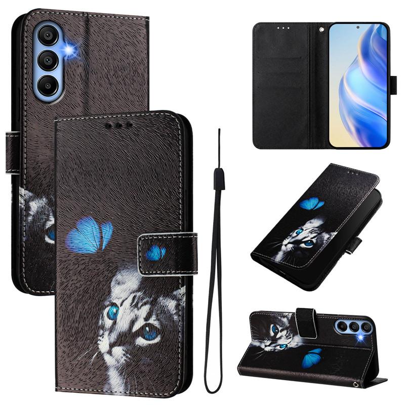 A15 Leather Phone Case for Samsung Galaxy A35 A25 A55 A15 5G A05 A05s Flip Cover Wallet Magnetic Painted Cases Cat Flower Bear