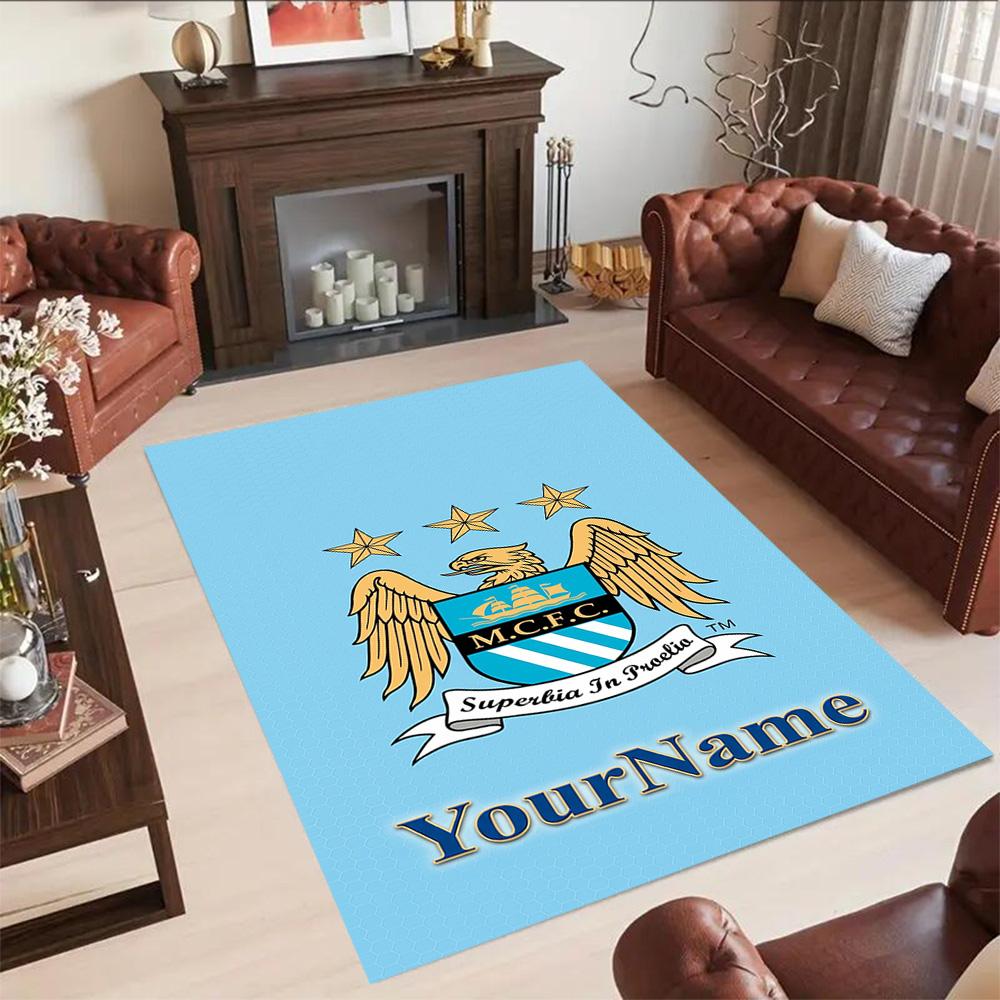 Manchester City Customizable Name Floor Mat Suitable for Kitchen Bedrooms Balcony Hallway Anti-slip Rug Anime Office Decor Gift for Festivals
