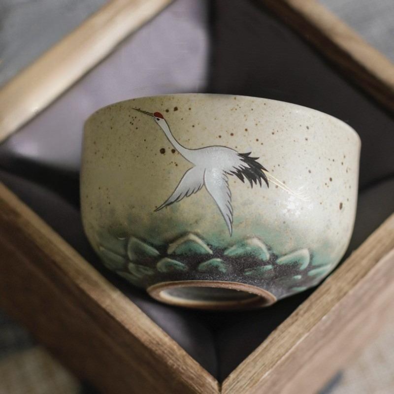1PC Crane Tea Set Single Cup Tea CupPattern Retro Ceramic Coffee Mug  Home Drinking Utensils Chinese style