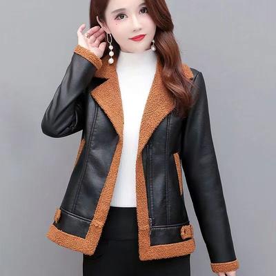 Fleece Thickened Leather Jacket Women's New Winter Women's Leather Jacket Imitation Lamb Wool Jacket Women's Short