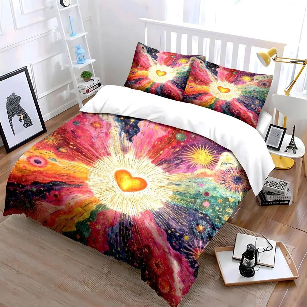 Colorful Heart Galaxy Art Decor Soft Comfortable Duvet Cover Bedding Set Included 1*Duvet Cover & 2*Pillowcases gift
