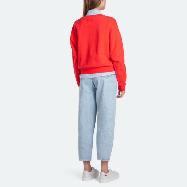 Levis Solid Color Long Sleeve Crew Neck Loose Regular Sweatshirt Women sweatshirt Red 85630-0000