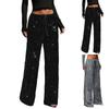 Damen Erwachsenen Pailletten Mode Kordelzug Schlankmachend Stretch Gerade Bein Hose