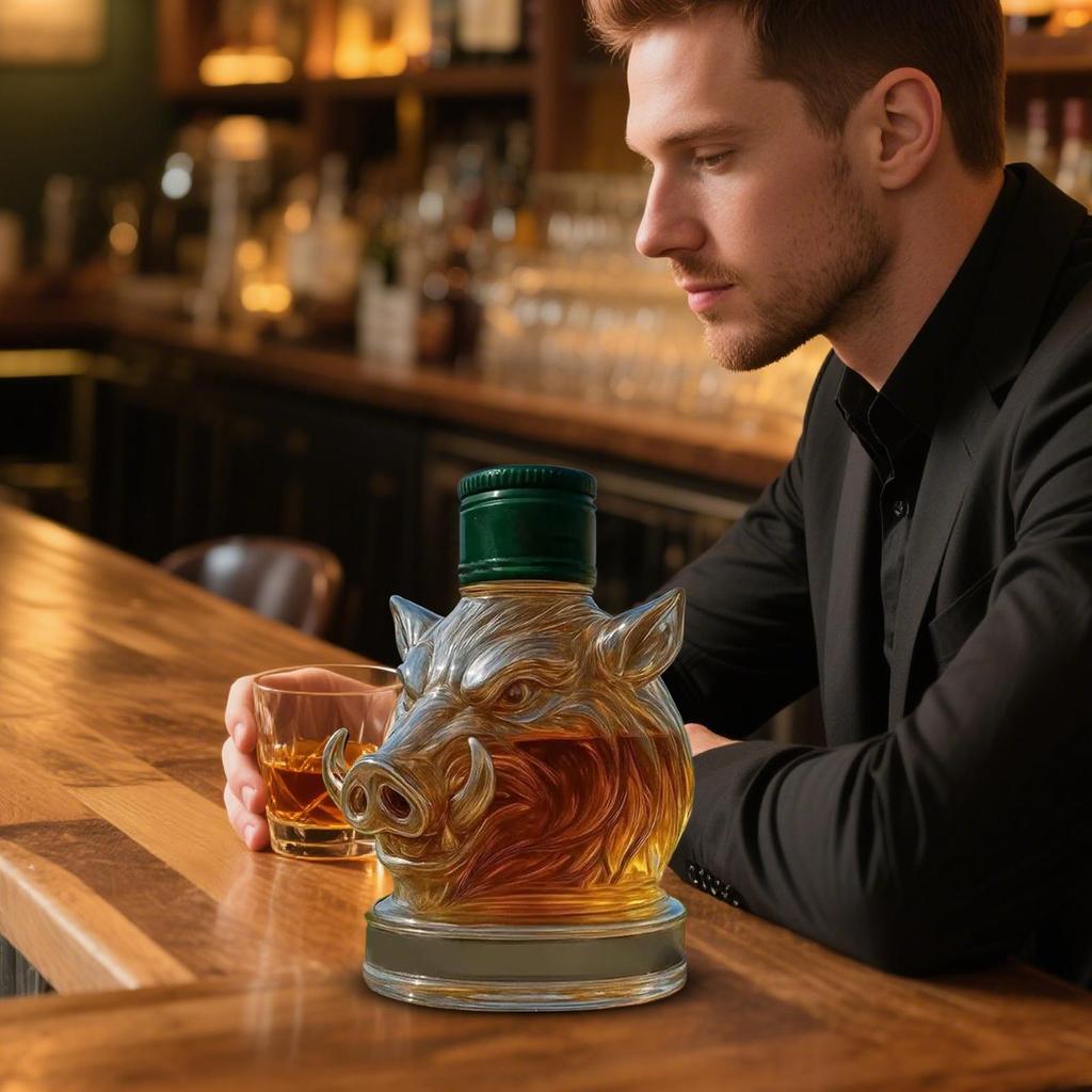 Whiskey Decanter Glass Animal Head Jug Wine Decanter Wild Boar Bottle Ornament Glass Whiskey Bottle Office Home Decor