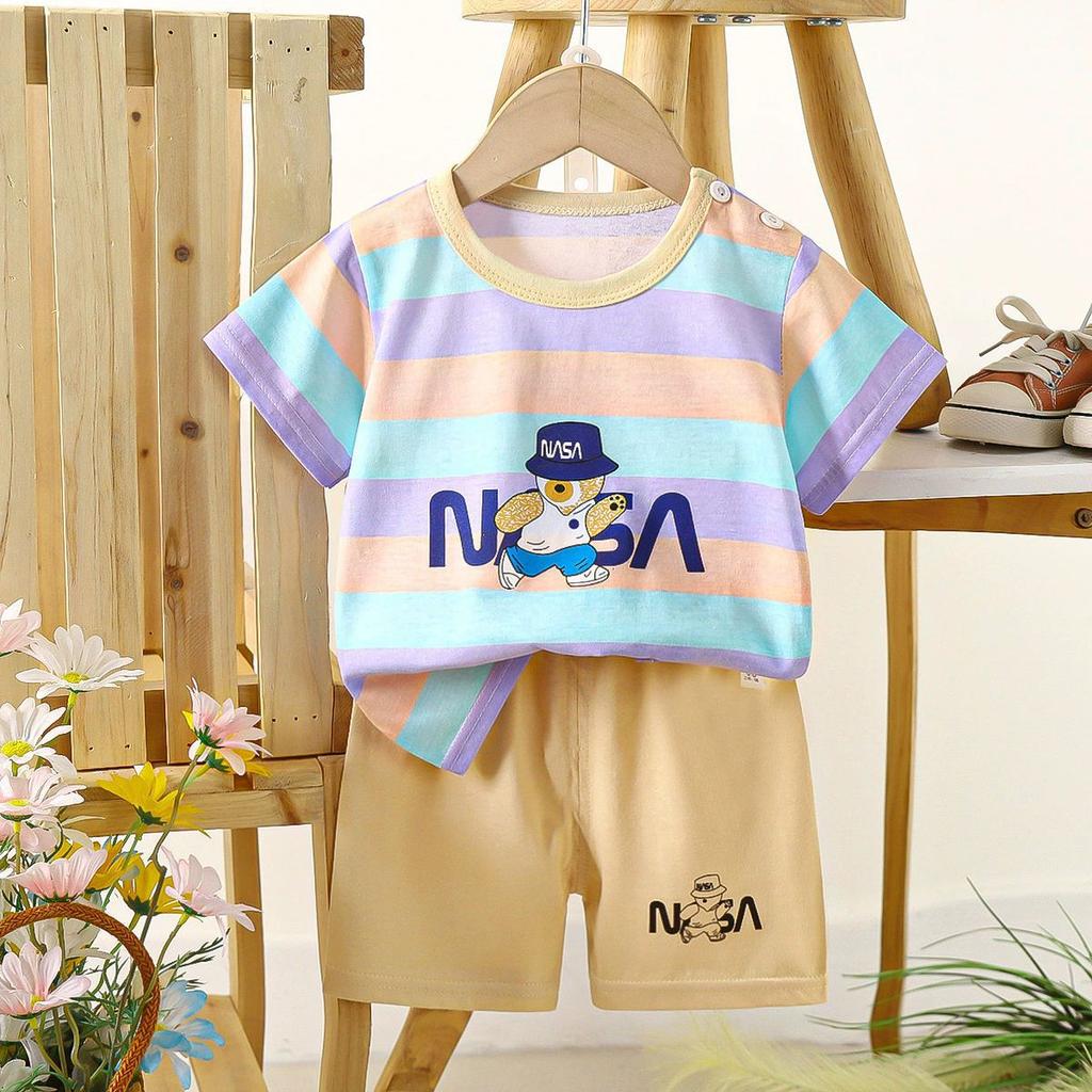 Set di Abbigliamento Estivo per Bambini Set T-shirt a Maniche Corte con Stampa di Animali Cartoni Animati Pantaloncini 2 Pezzi per Bambini e Bambine Morbido Cotone Abbigliamento Casual Quotidiano per Bambini