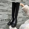 Rindsleder-Version~ 2025 neue dicke Sohle kleine mittlere und lange elastische Reitstiefel Damen Herbst und Winter Leder hohe Stiefel
