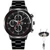 Fashion Men's Calendar Watch Mens Stainless Steel Wristwatch Casual Man Quartz Watches Bracelet Necklace Set Date Clock
