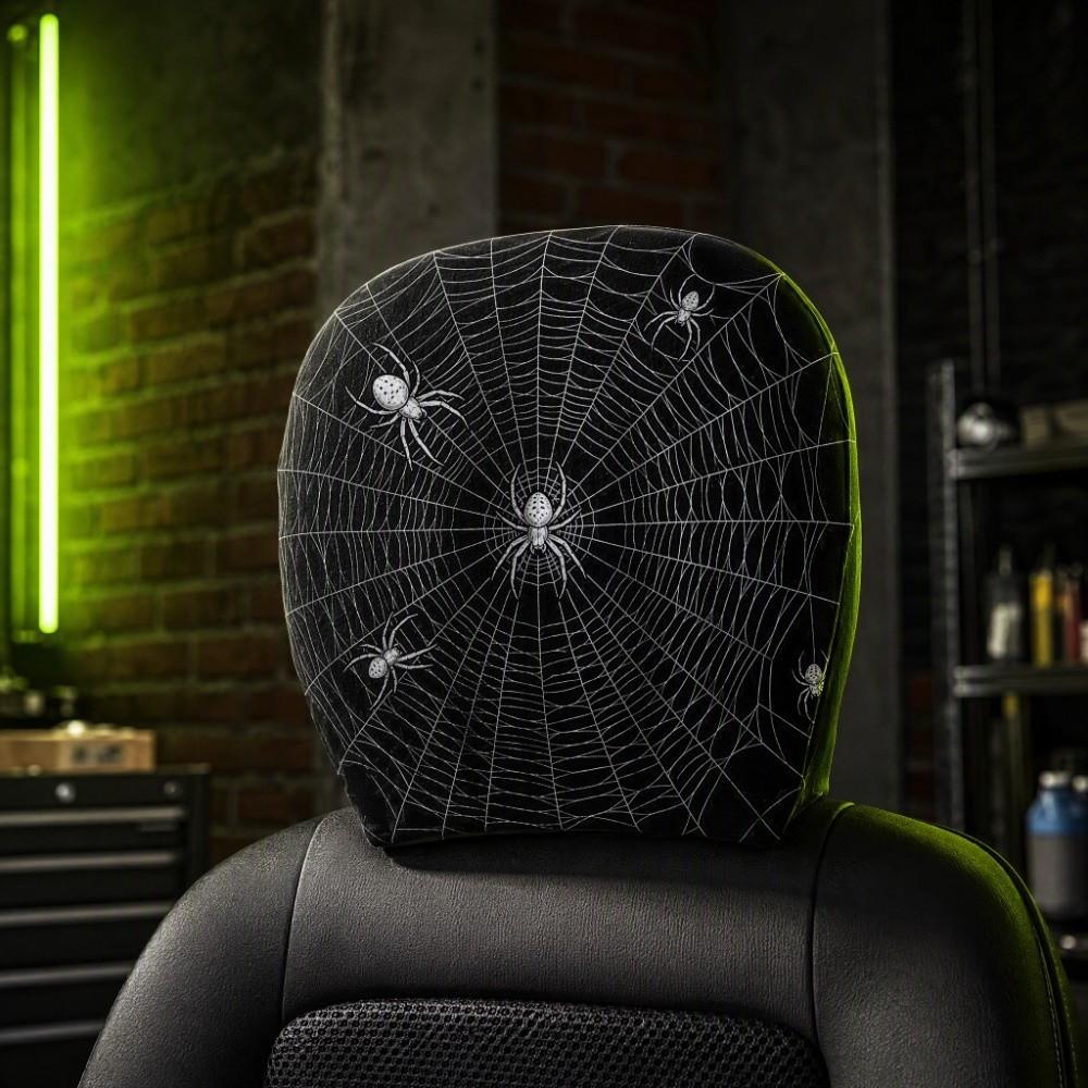 2PCS Cool Decorations Car Pillowcase Spider Web Car Seat Headcover Gift for Car Lover