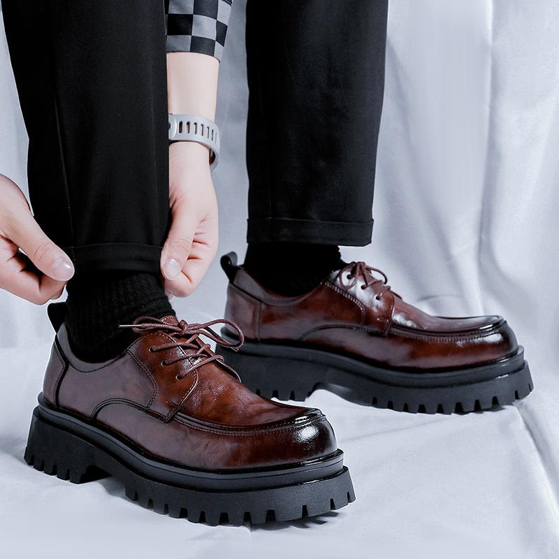 Trendy and Fashionable Hot Selling Man Leather Men's Shoes with Thick Soles and Elevated Height  Youth and Adult Party Shoes