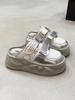 Fashion Women's Shoes Silver Loafers House Slippers Platform Pantofle Slides Soft 2025 Summer Hook & Loop Casual Leisure  Shoes Women Fe