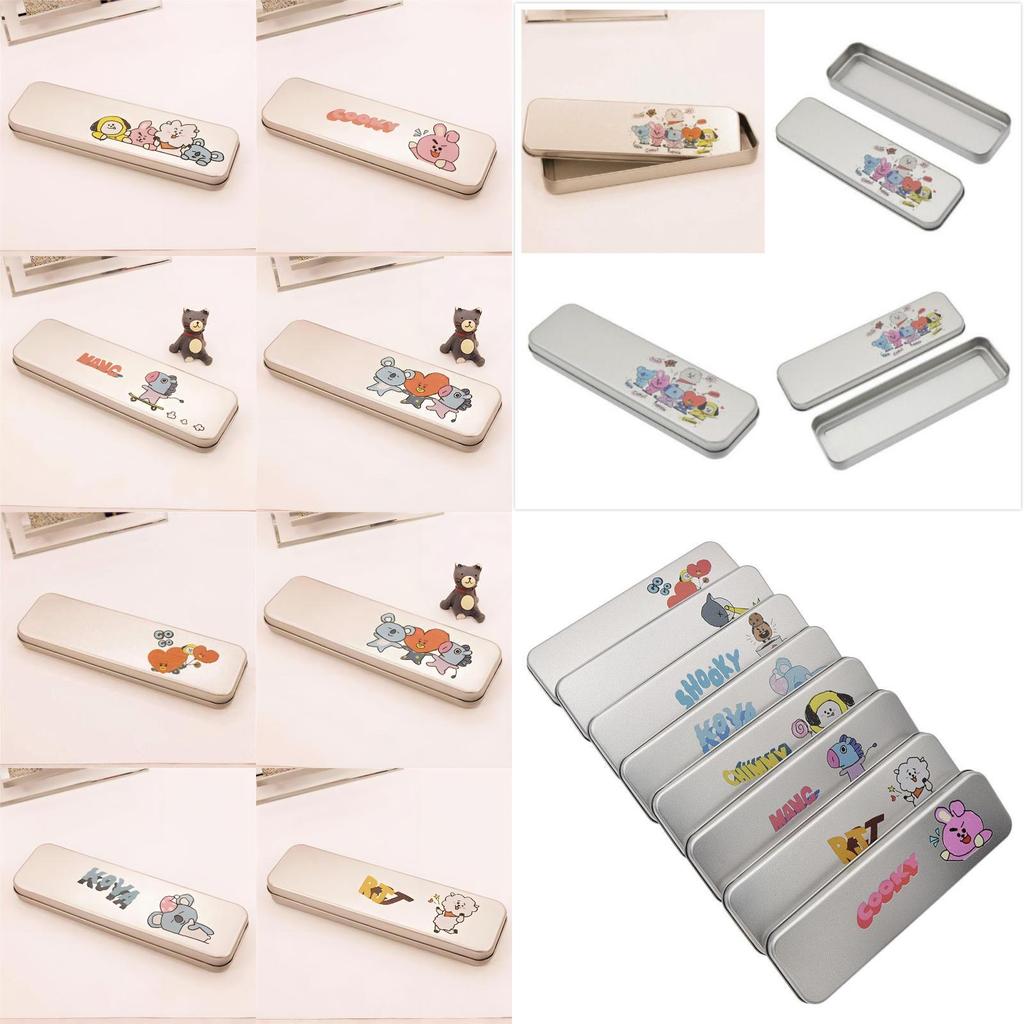 Kpop Bts Bt21 Metal Cartoon Pencil Box Shooky Chimmy Durable Stationery Storage Case
