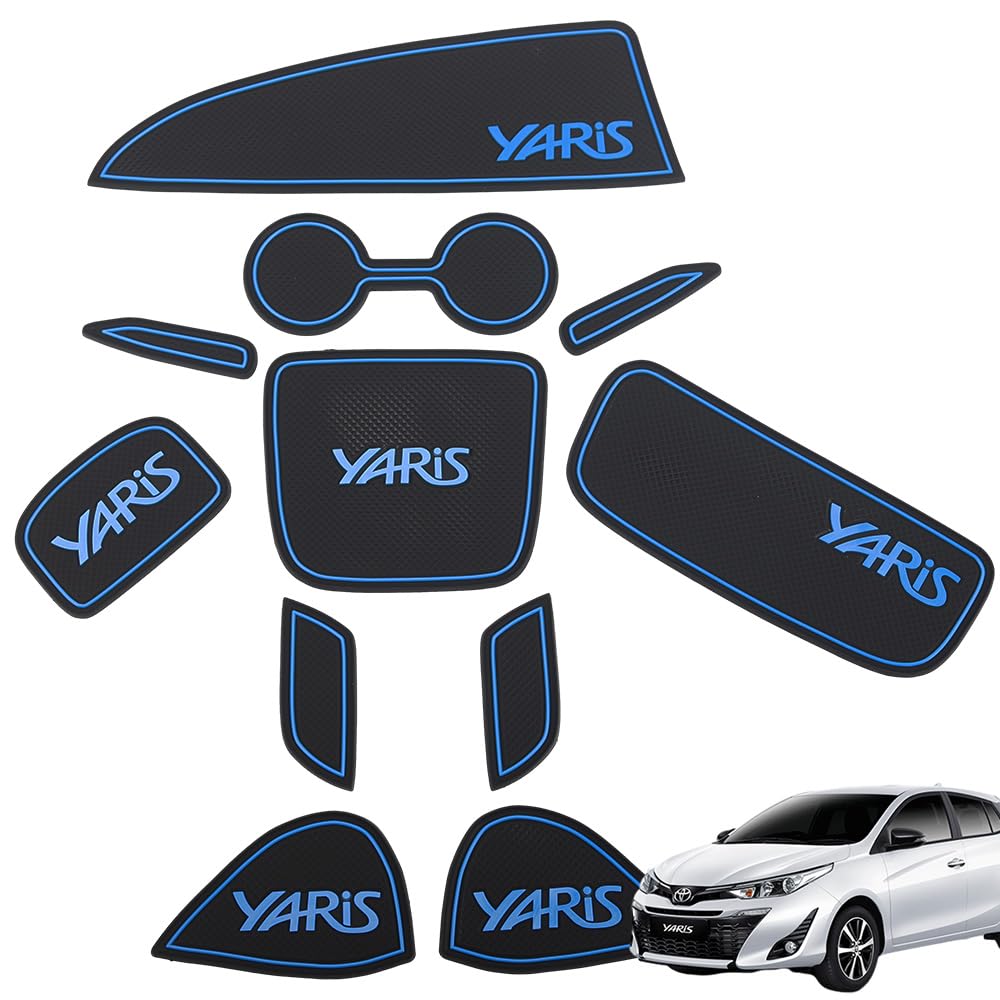 

XIKER Interior Rubber Mats for Toyota Yaris Protective Rubber Custom Interior Door Drink Stain and Scratch Door Slot Noise Easy Set (10 Series), Mats, синий