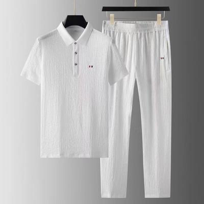 Summer Men's Classic Fashion Solid Color Short Sleeve Two-Piece Set Men's Casual Loose Sports Suit