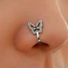 Zircon Butterfly Nose Ring for Women Men U Shaped Fack Piercing Nose Nail No Hole Nose Clip Punk Jewelry Personality Accessories