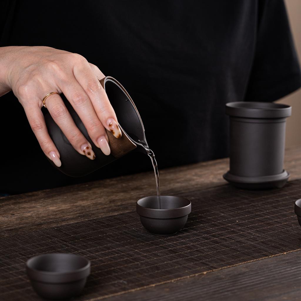 Purple sand travel tea set, small set, express cup, one pot, six cups, portable bag, outdoor camping activities, gifts