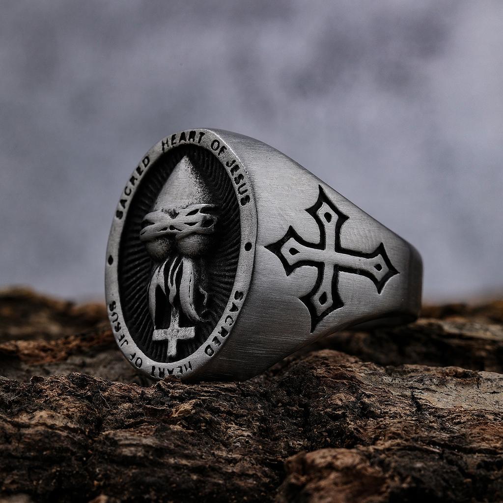 Vintage Cross Heart Shaped Stainless Steel Ring Jewelry