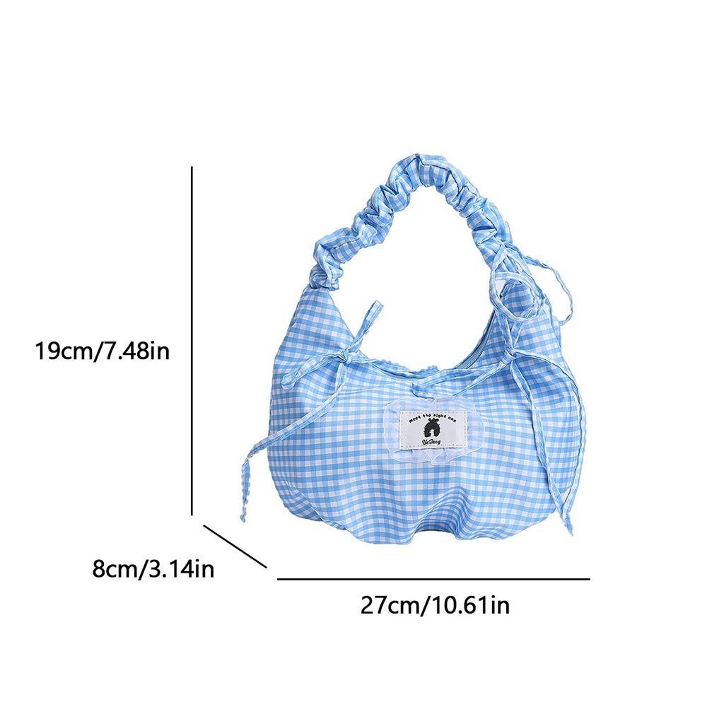 Pleated Bow Shoulder Bag Ruffles Underarm Bag All Match Plaid Armpit Bag  Handbags