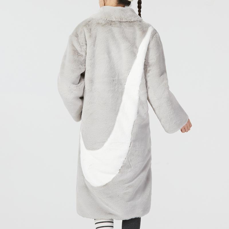 Nike Women Faux Fur Long Jacket (Asia Sizing) Light Bone Women Streetwear DQ6839-012